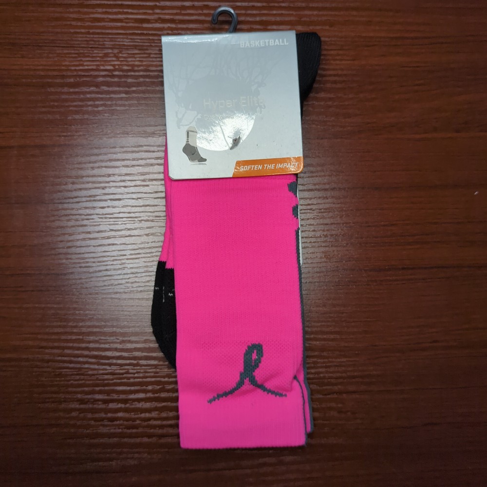 Kay Yow Nike Hyper Elite Socks Pink/Gray Crew Size Large Basketball Dri-Fit