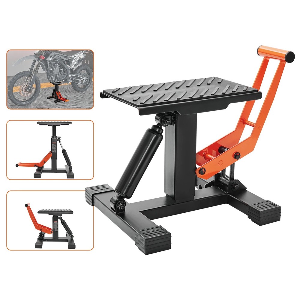 Motorcycle Lift Stand, 440 lb Capacity, Hydraulic, Adjustable Height 10–18 in