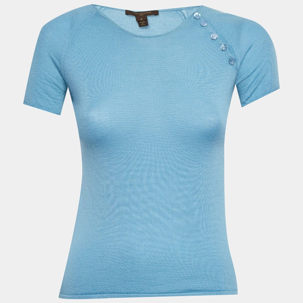 Louis Vuitton Blue Cashmere Short Sleeve Top S