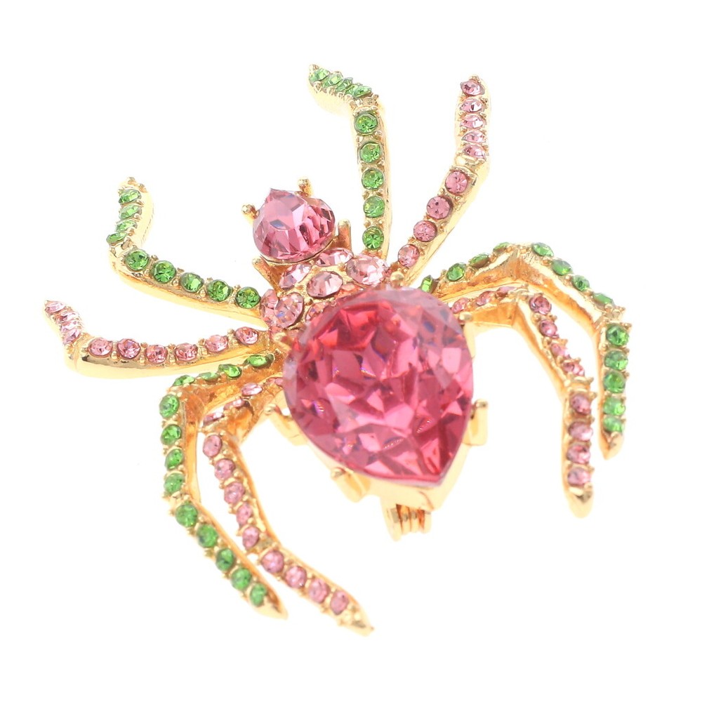 Gold Tone Rhinestone Spider Brooch P1543 with Metal Crystal Accents