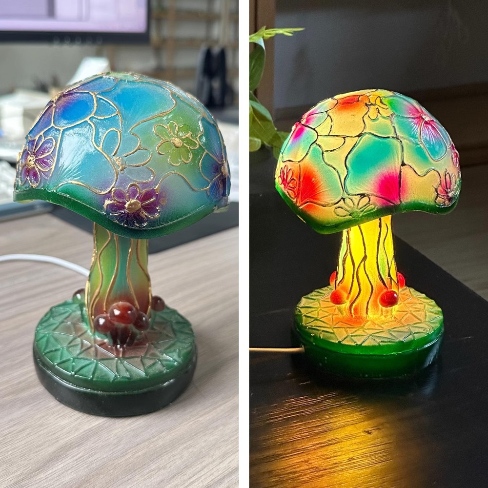 Stained Glass Resin Plant Series Table Lamp Bohe Mushroom Night Lights Decor