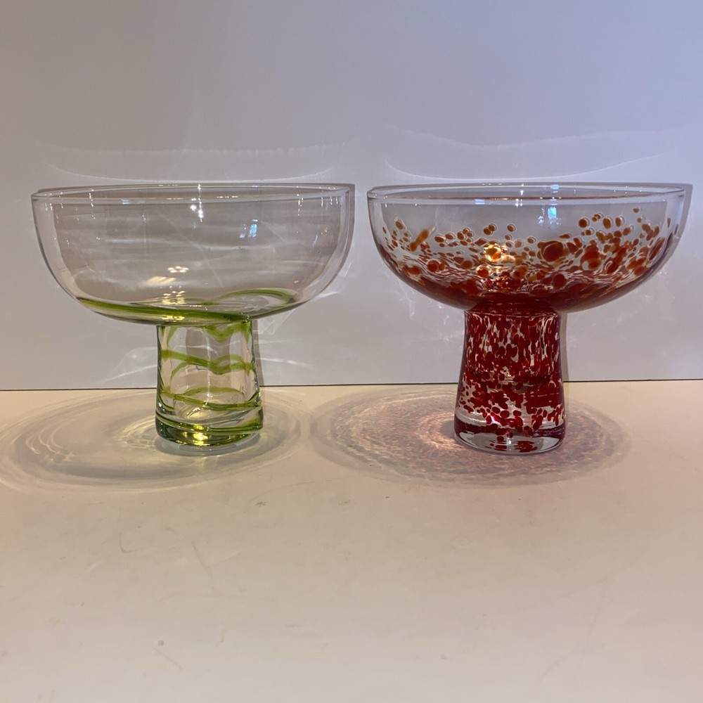 Pier 1 Green Swirl Red Speck Stemless Margarita Glasses for Cocktail Bar