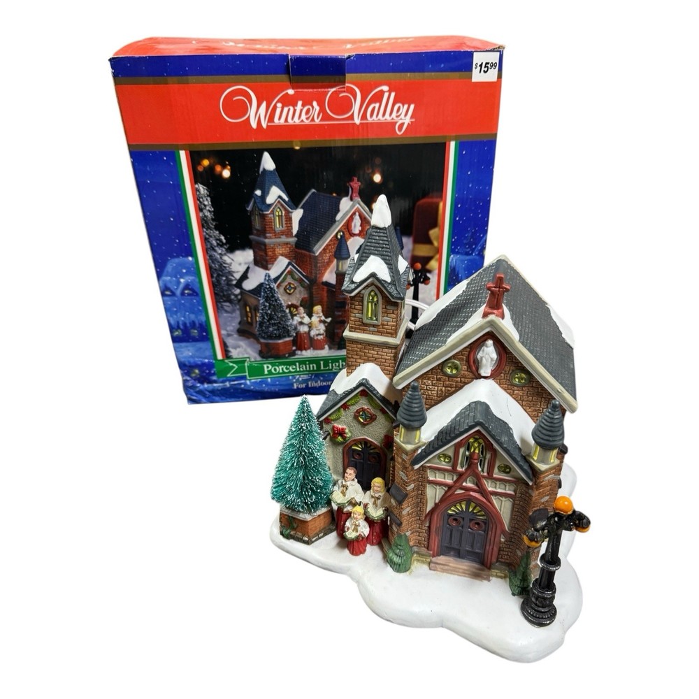 Winter Valley Porcelain Lighted Church With Choir Christmas Village