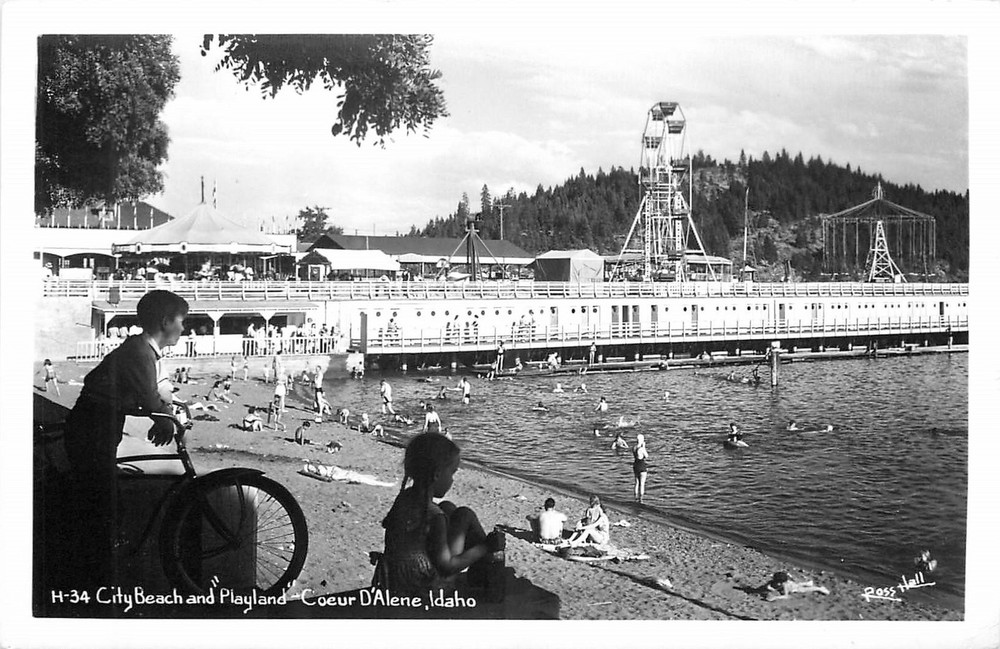 1950s Coeur De Alene Idaho City Beach & Playland H-34 RPPC Postcard 25-10166
