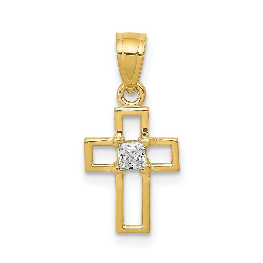 10k Yellow Gold Small Cubic Zirconia Cross Pendant 0.48gm L-20 mm, W-11 mm