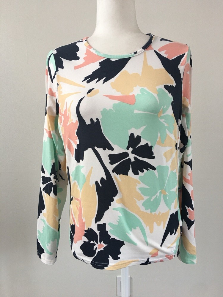 Hang Ten Womens Top Tee Swim Shirt Rash Guard Floral UV Protection UPF 50+ Sz S