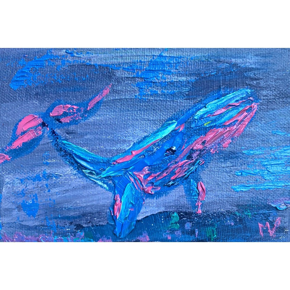 Humpback Whale Painting Impasto Oil ORIGINAL Art Canvas Art Small Fish Wall Art