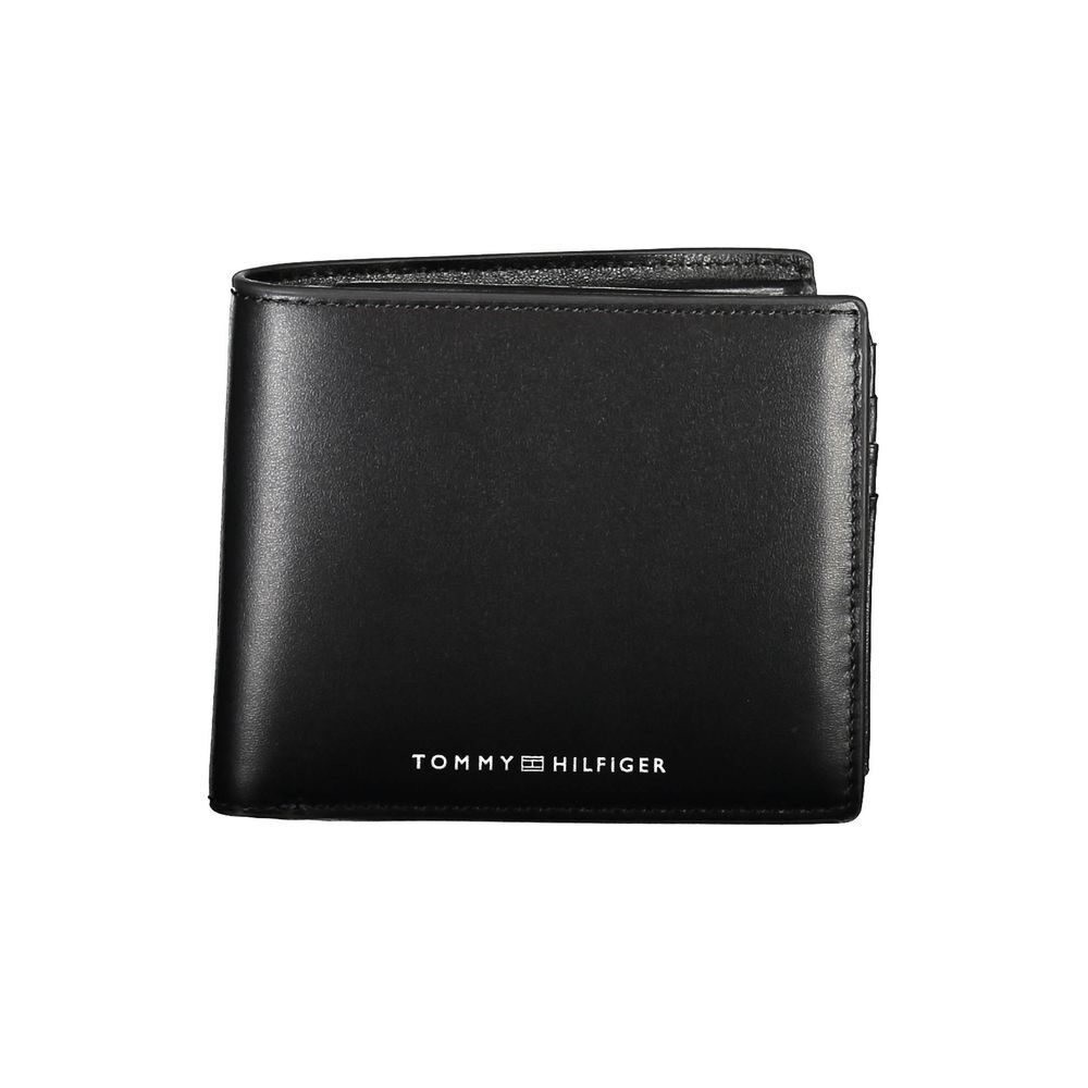 Tommy Hilfiger Mens Black Genuine Leather Slim Bifold Wallet