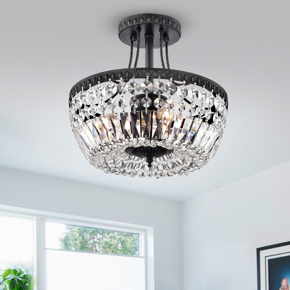 Achenar Crystal 3-light Semi Flush Mount Brown