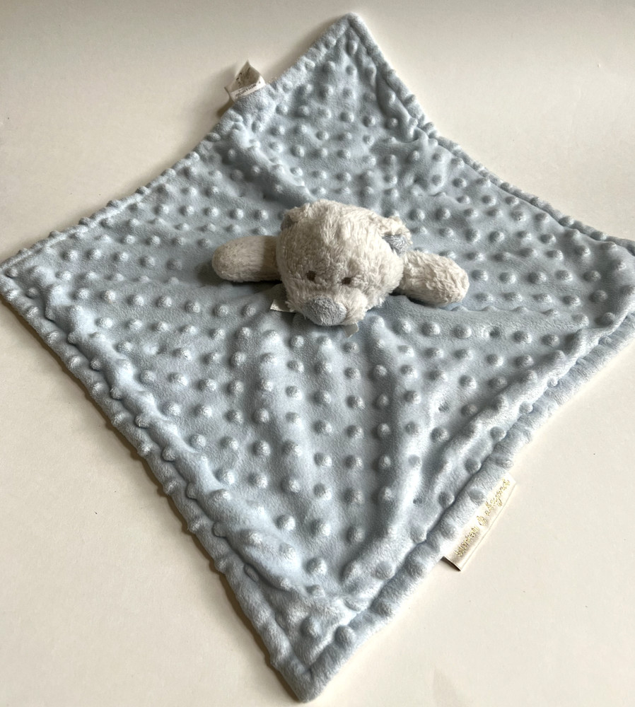 Blankets and Beyond Nunu White Teddy Bear Blue Lovey Lovie Security Blanket,