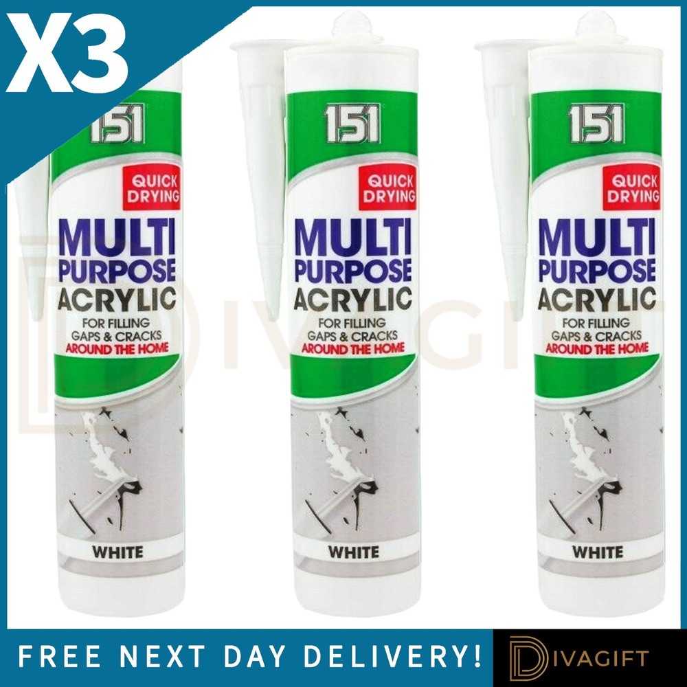 3 x WHITE MULTI-PURPOSE ACRYLIC SEALANT CARTRIDGE 280ML FOR FILLING GAPS CRACKS