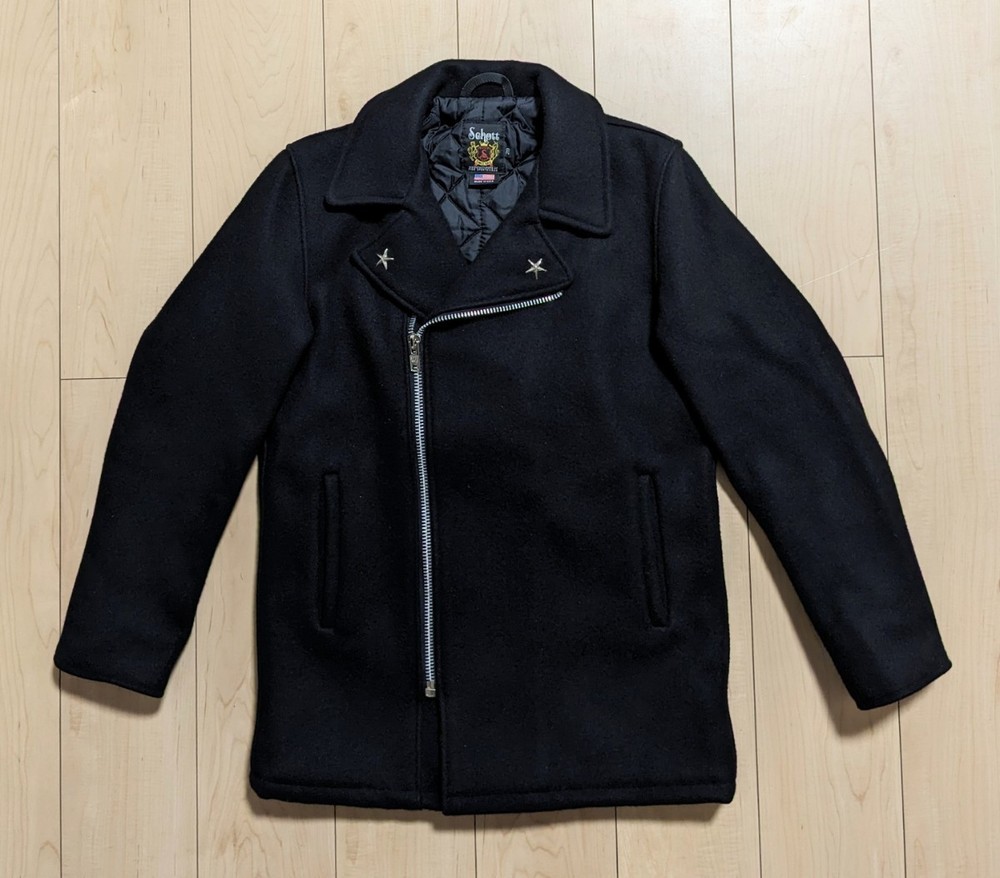 Schott Pea Coat with Zip Front Black/Silver Size 20