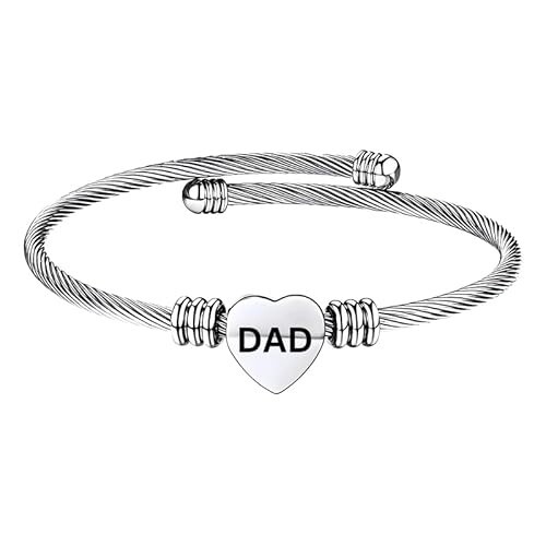 Stainless Steel Heart DAD Bracelet Engraved Charm Bracelet for Women Silver