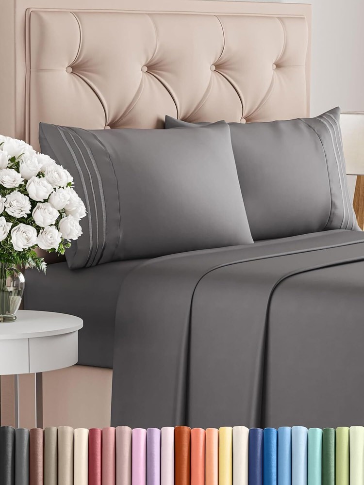 Queen Size 4-Piece Dark Grey Sheet Set - Soft, Breathable, and Comfortable
