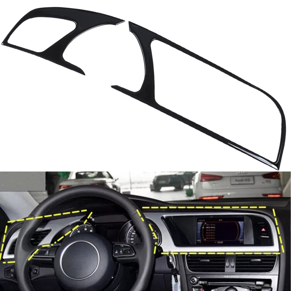2pcs Gloss Black Dashboard Navigator Panel Trim Cover Fits 08-17 A5 S5 RS5