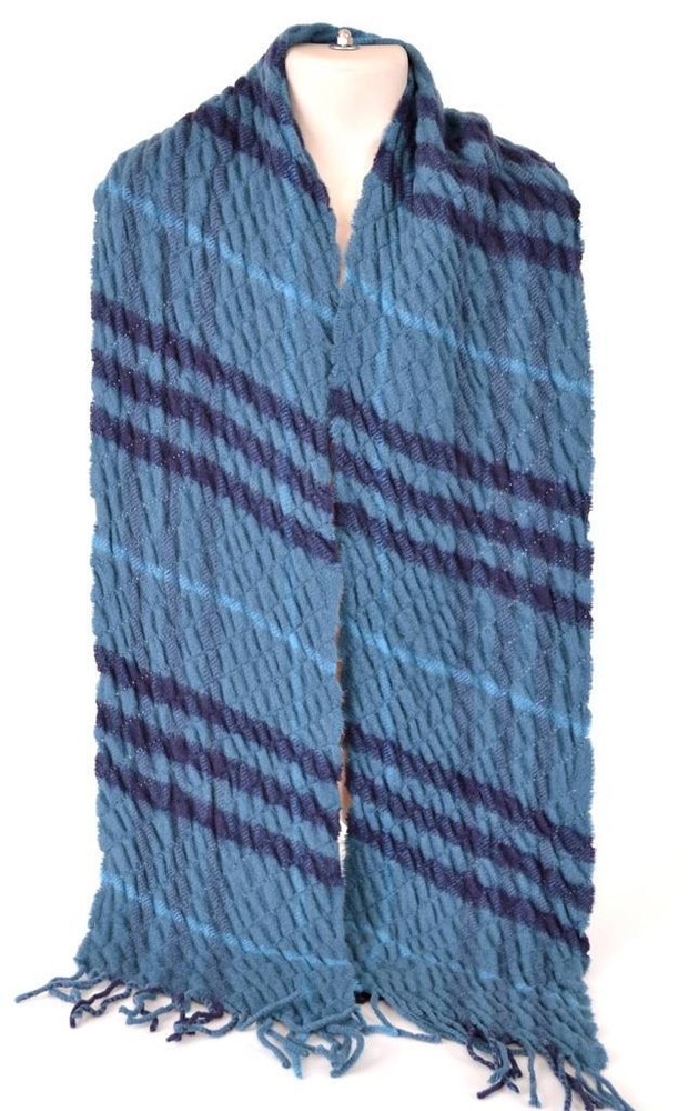 New Burberry Children's $175 Wool & Cashmere Blue Green Quilted Nova Check Scarf