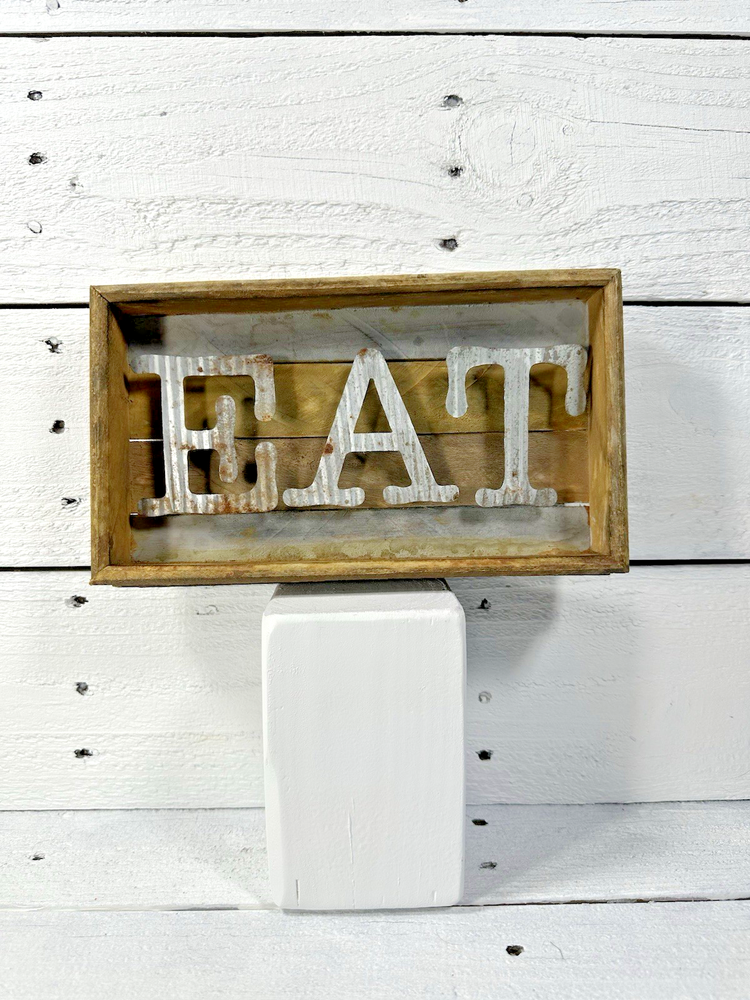 MudPie EAT Wall Sign Shelf Sitter Wood Metal Indoor Outdoor Decor