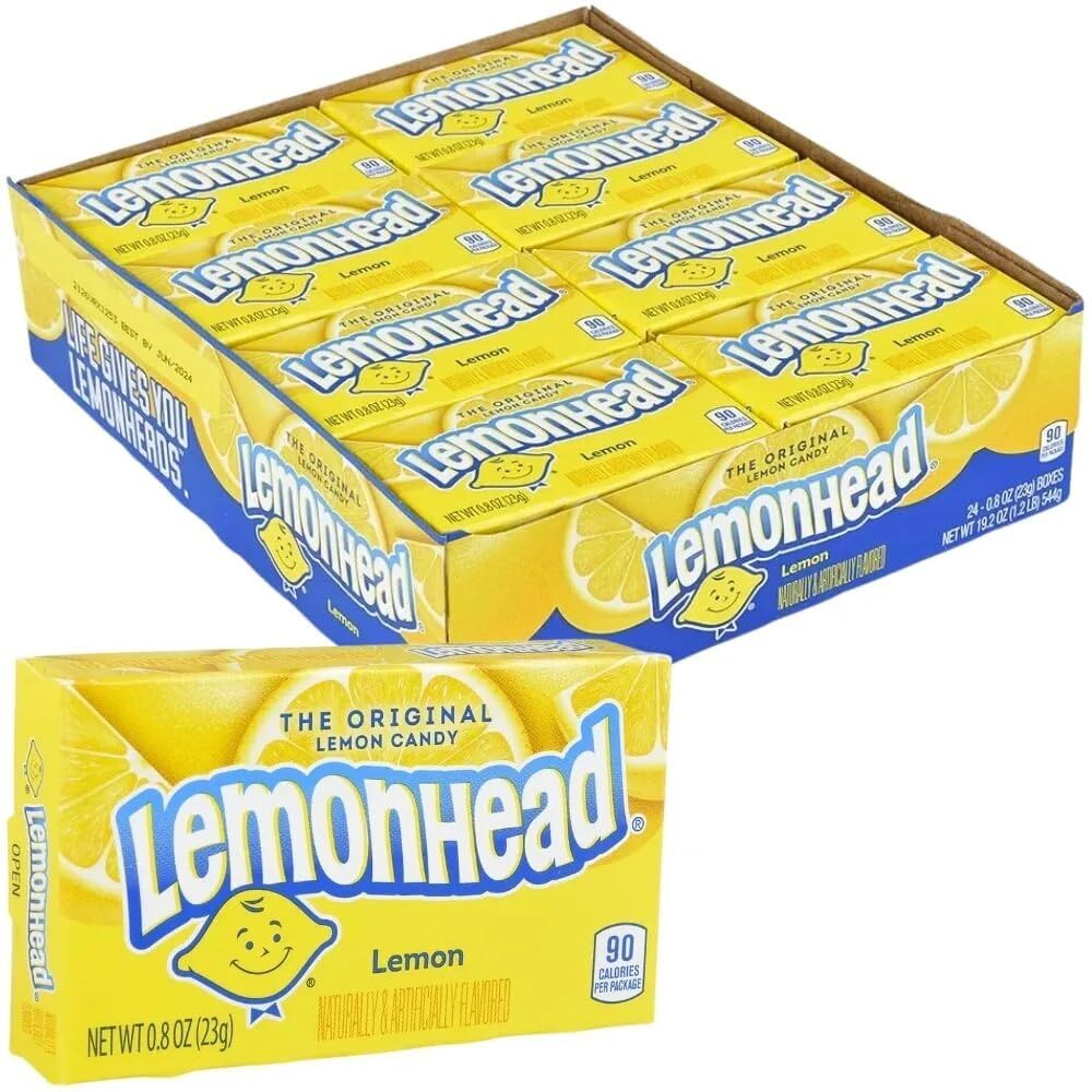 Lemonhead Hard Lemon Candy 0.8 Ounce Treat-Size Theater Candy Boxes Pack of 24