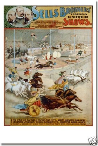 Sells Bros Enormous United Shows - NEW Reproduction Vintage Circus Art POSTER