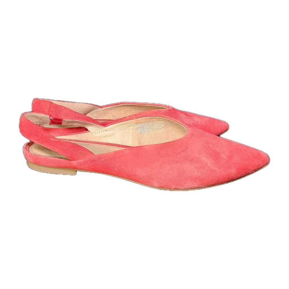 HALOGEN Sadie Red /Coral Suede Slingback Flats Shoes Pointed Toe US 6M.