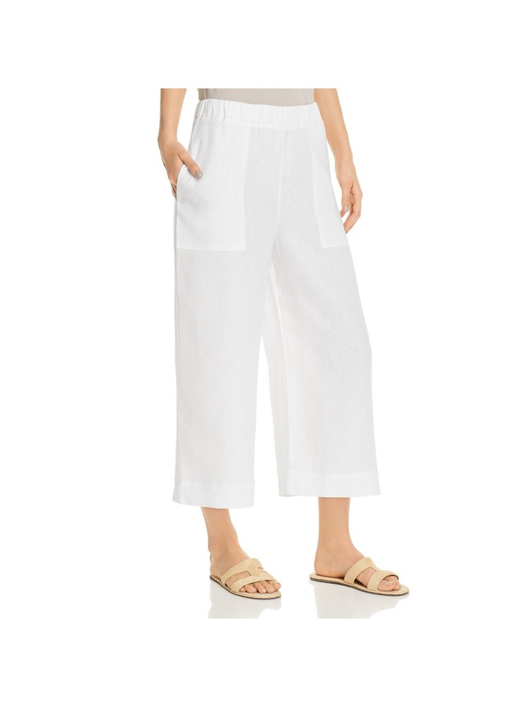 THREE DOTS Womens White Stretch Pocketed Cropped Pull On Style Wide Leg Pants 0