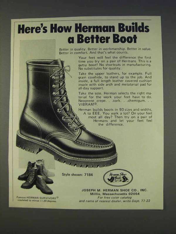 1977 Herman Survivors Boots Style 7184 Ad - Better Boot