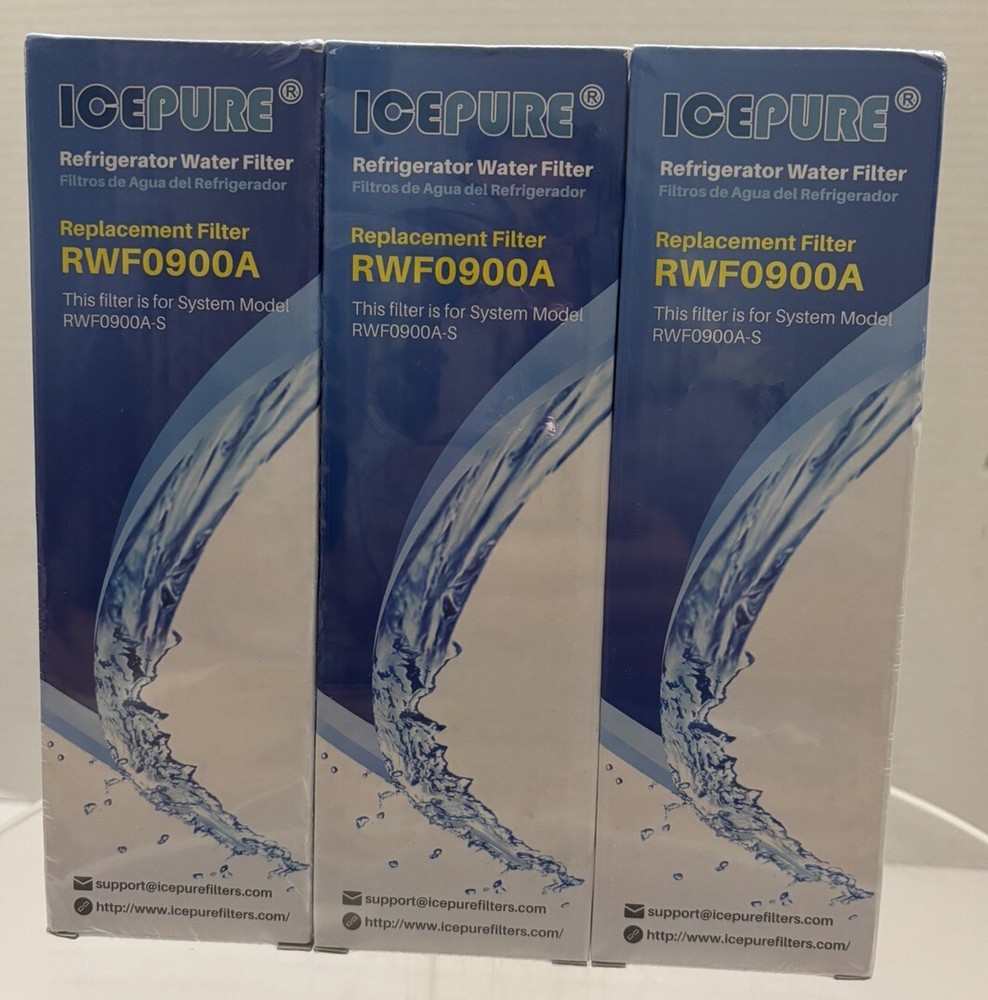 ICEPURE RWF0900A 3-Pack Refrigerator Water Filter Compatible with Whirlpool Kenmore Maytag Boxed Replacement