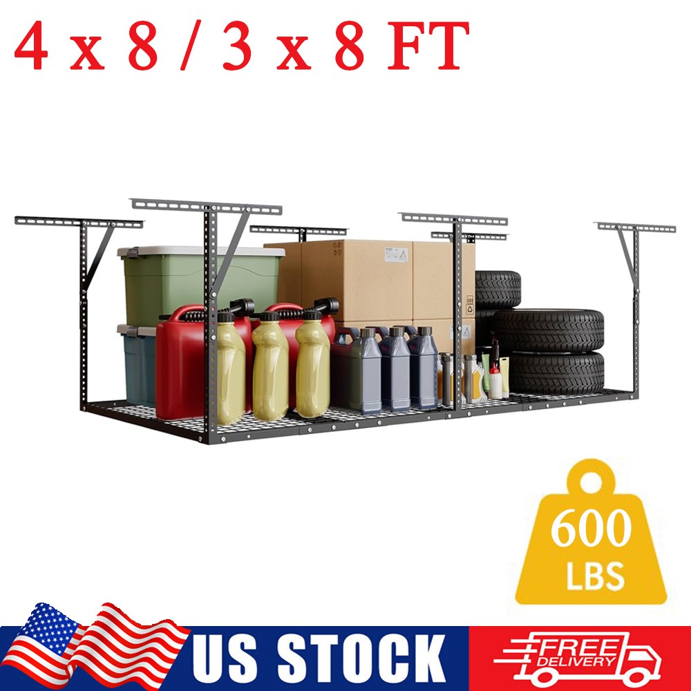 4x8ft Heavy Duty Adjustable Ceiling Mount Garage Storage Rack