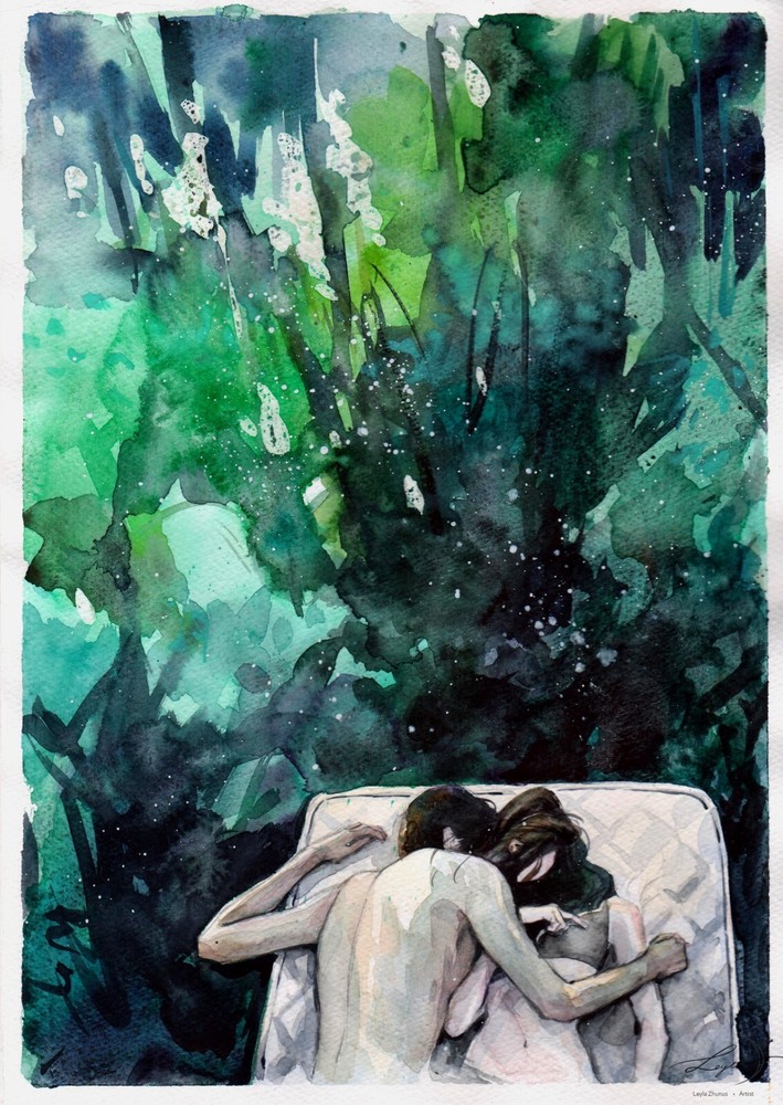 Original Watercolor Painting Romantic Couple Painting Jungles Wall Art