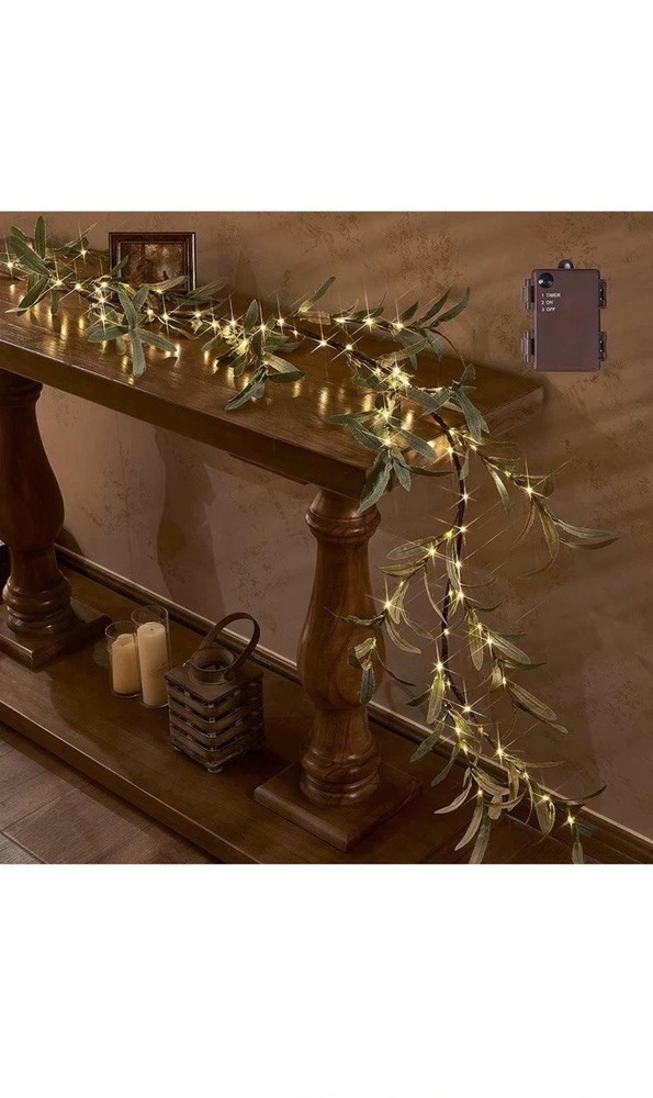 Hairui Lighted Artificial Olive Garland 6FT 96 LED Fairy Lights Battery Operated