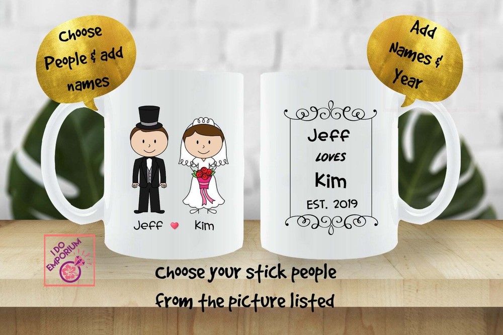 Stick Figure Bride Groom Mug Custom Couples Gift For Him Husband Gift For Her