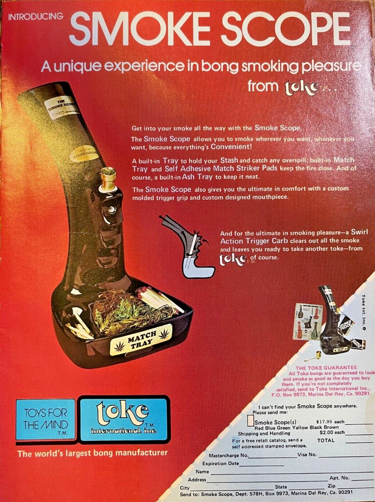 1978 Vintage Magazine Advertisement Smoke Score All Toke Bong