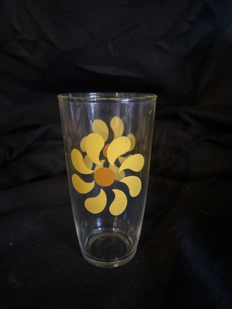 Vintage 1960s Yellow Orange Pinwheel Sour Cream Glass Full Pint Retro