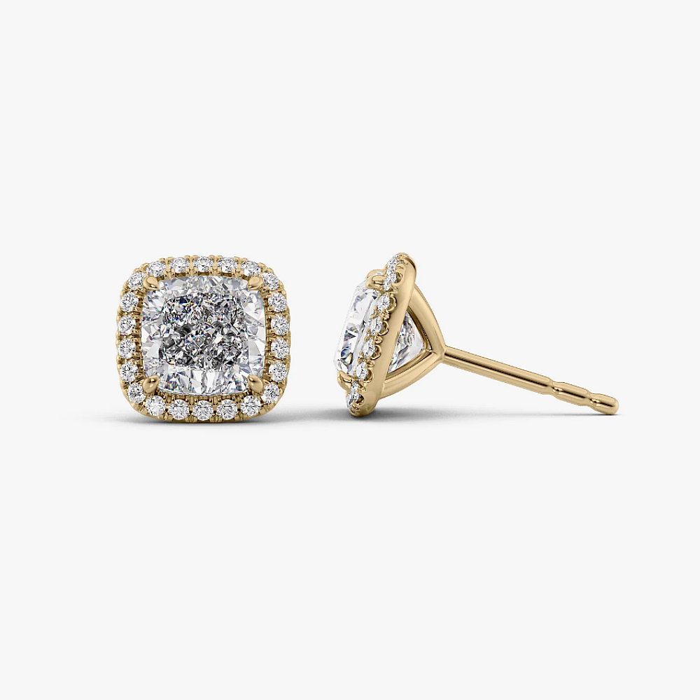 2.30 Ct Cushion Cut IGI Lab Created Diamond Womens Stud Earring 14K Yellow Gold
