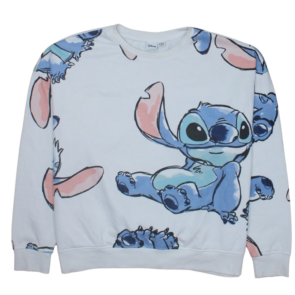 Disney Womens Sweatshirt White Stitch Lilo & Stitch Fleece Graphic Print XL
