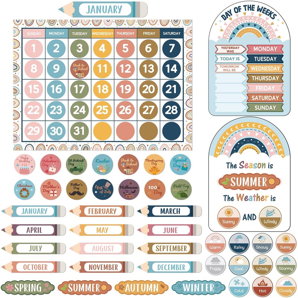 Tenare Classroom Calendar Bulletin Board Set Calendar Seasons Weather Chart B...