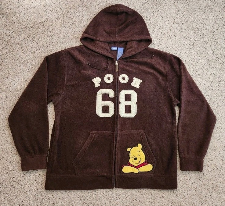 Disney Winnie The Pook Fleece Zip Up Hooded Jacket Size Large  Y2k