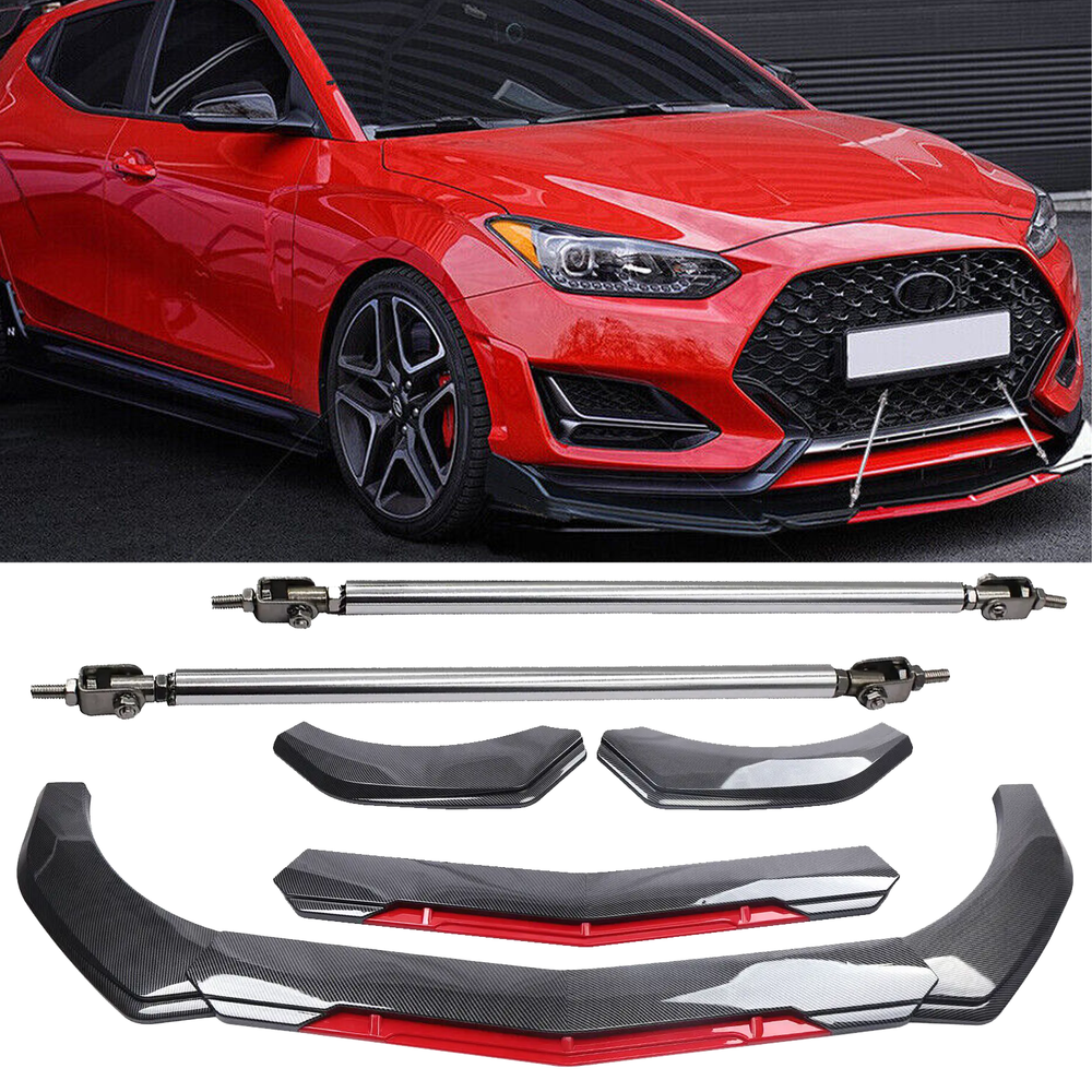 Hyundai Veloster Carbon Fiber Front Bumper Lip Spoiler with Splitter & Strut Rod
