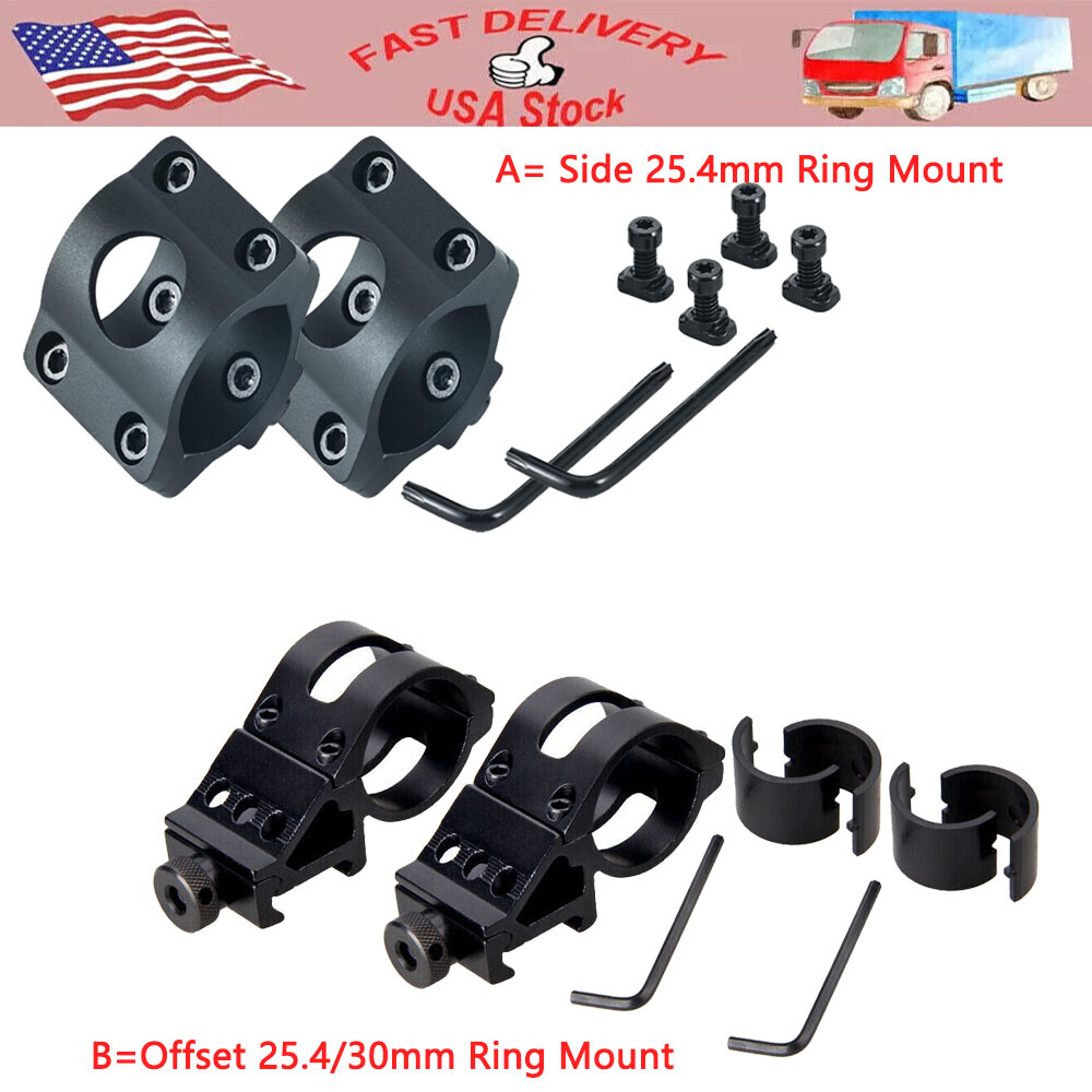Tactical 45-Degree Offset Side Ring with 25.4/30mm Flashlight Mount for Picatinny Rails