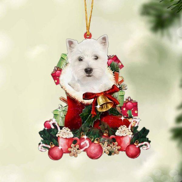 West Highland White Terrier Red Boot Xmas Hanging Ornament  Gift For Dog Lover