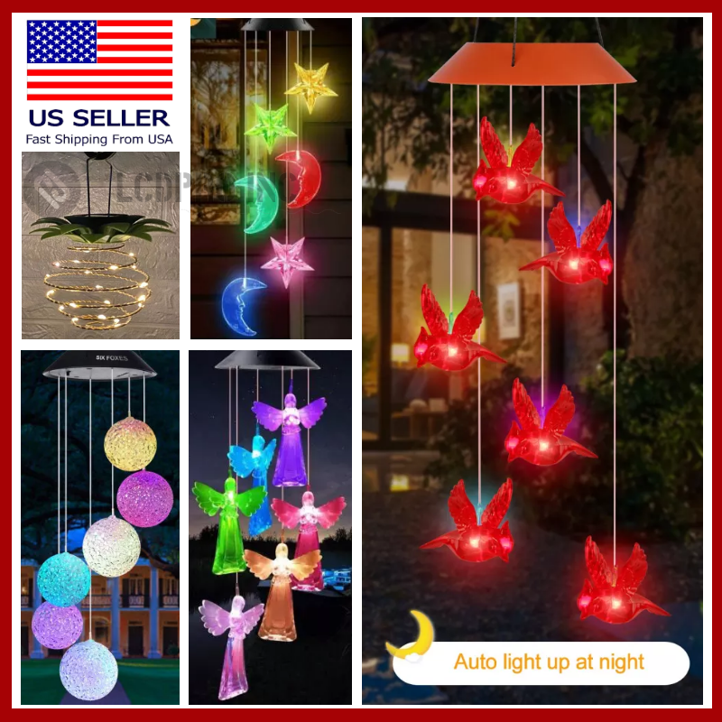 Solar Wind Chimes Lights LED Birds Color Changing Hanging Lamp Garden Home Ball