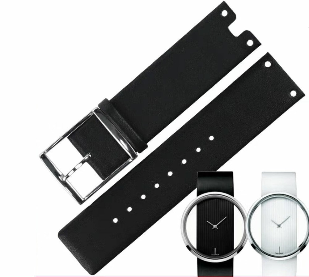 22mm Leather Watch Band Strap Fit for CK K94231 K9423107 K9423101 Black/Red 1Pcs