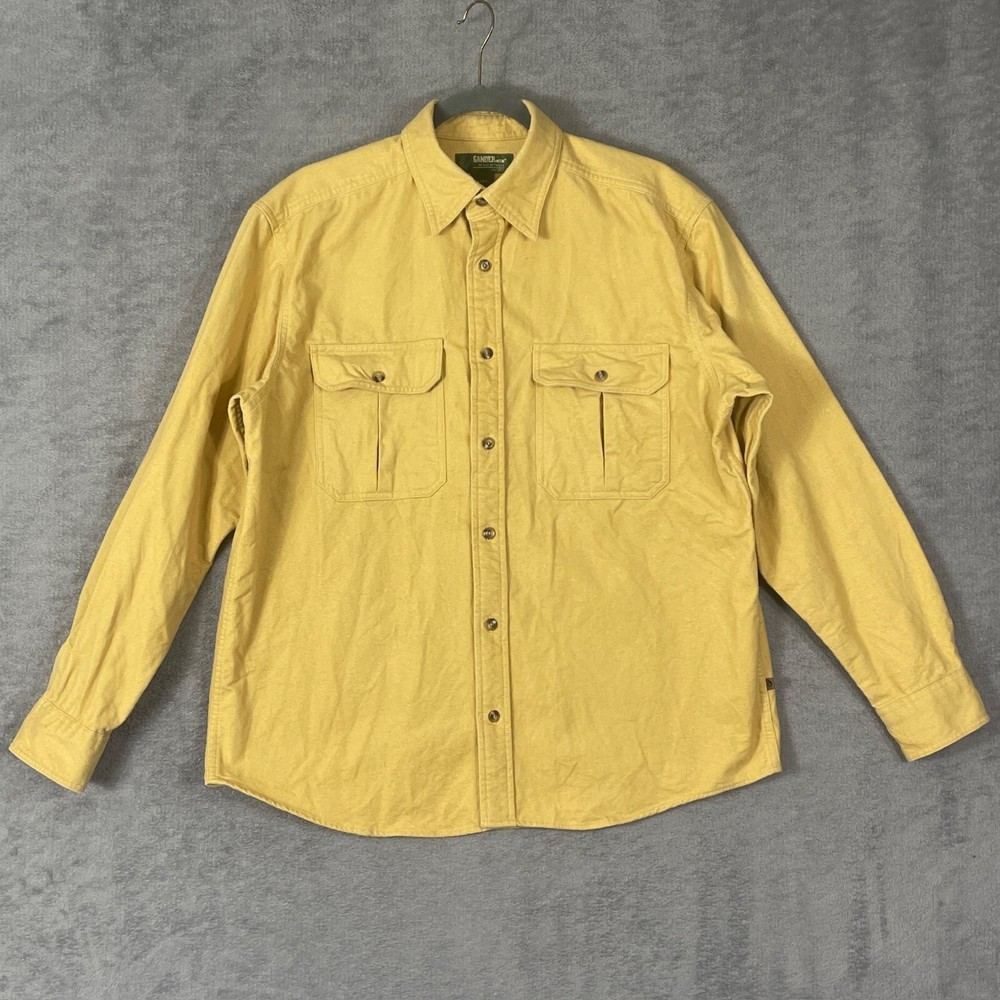 Vintage Gander Mountain Flannel Shirt Mens Medium Yellow Chamois Outdoor Heavy