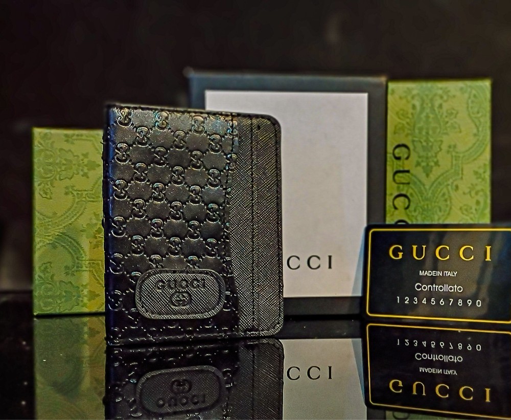 Authentic Gucci Black Leather Card Case Holder New