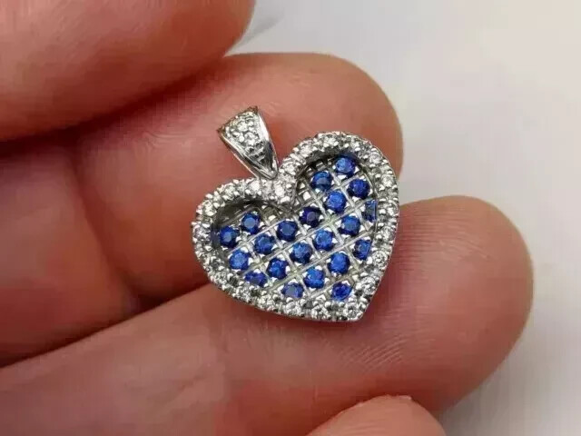 1.50Ct Round Cut Simulated Sapphire Heart Women Pendant 14K White Gold Plated
