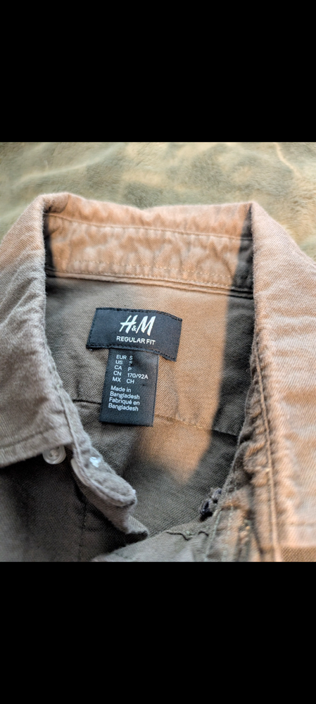 H&M Mens Small Linen Blend shirt Brown Tan Causal Button Down Regular Fit