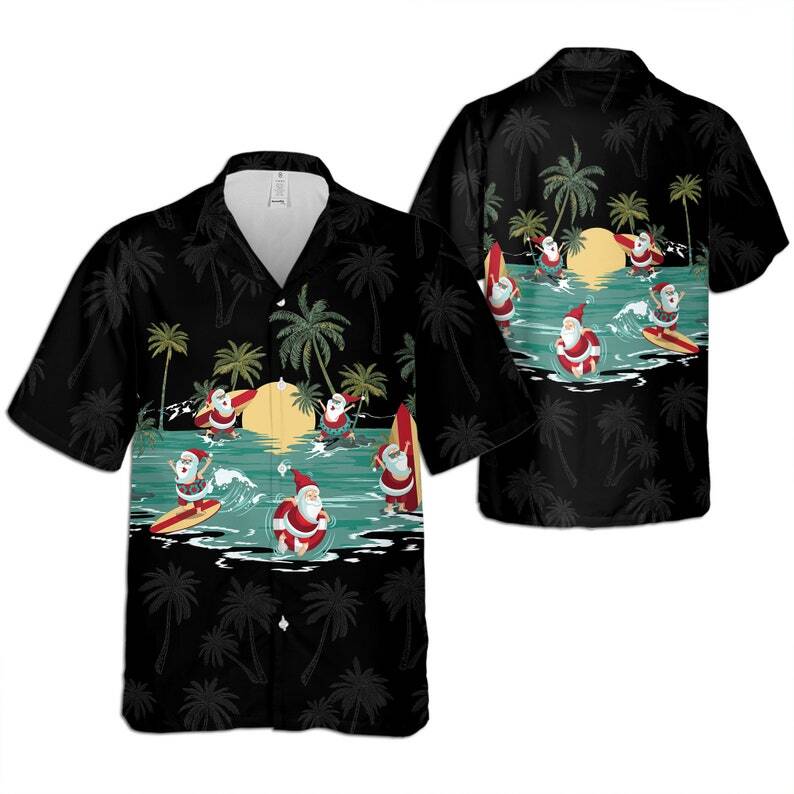 Santa Surfing Beach Hawaiian Shirt for a Tropical Holiday Style