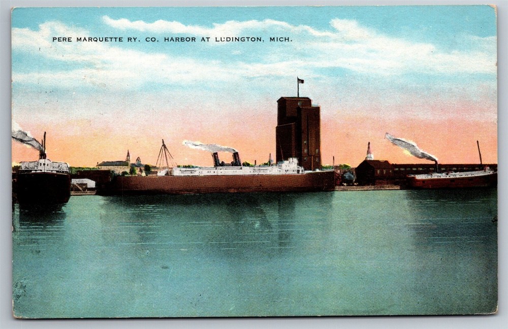 Pere Marquette Ry Co Harbor Steamers Ludington MI C1928 DB Postcard AD1