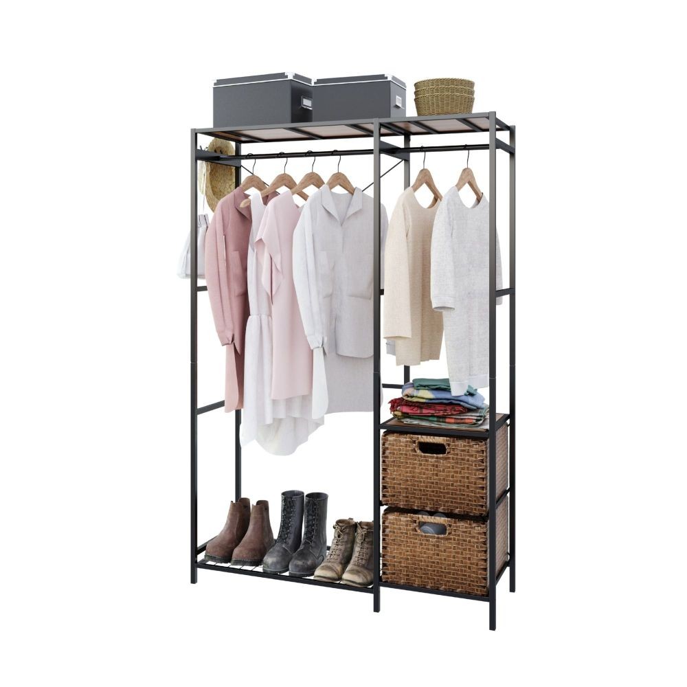 Garment Racks w Shelves 2 Wicker Drawers and 4 Hooks Heavy Duty Closet Organizer