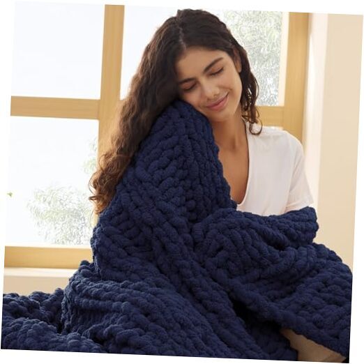 Chunky Knit Blanket Throw - 100% Hand Knit Chenille Throw (50